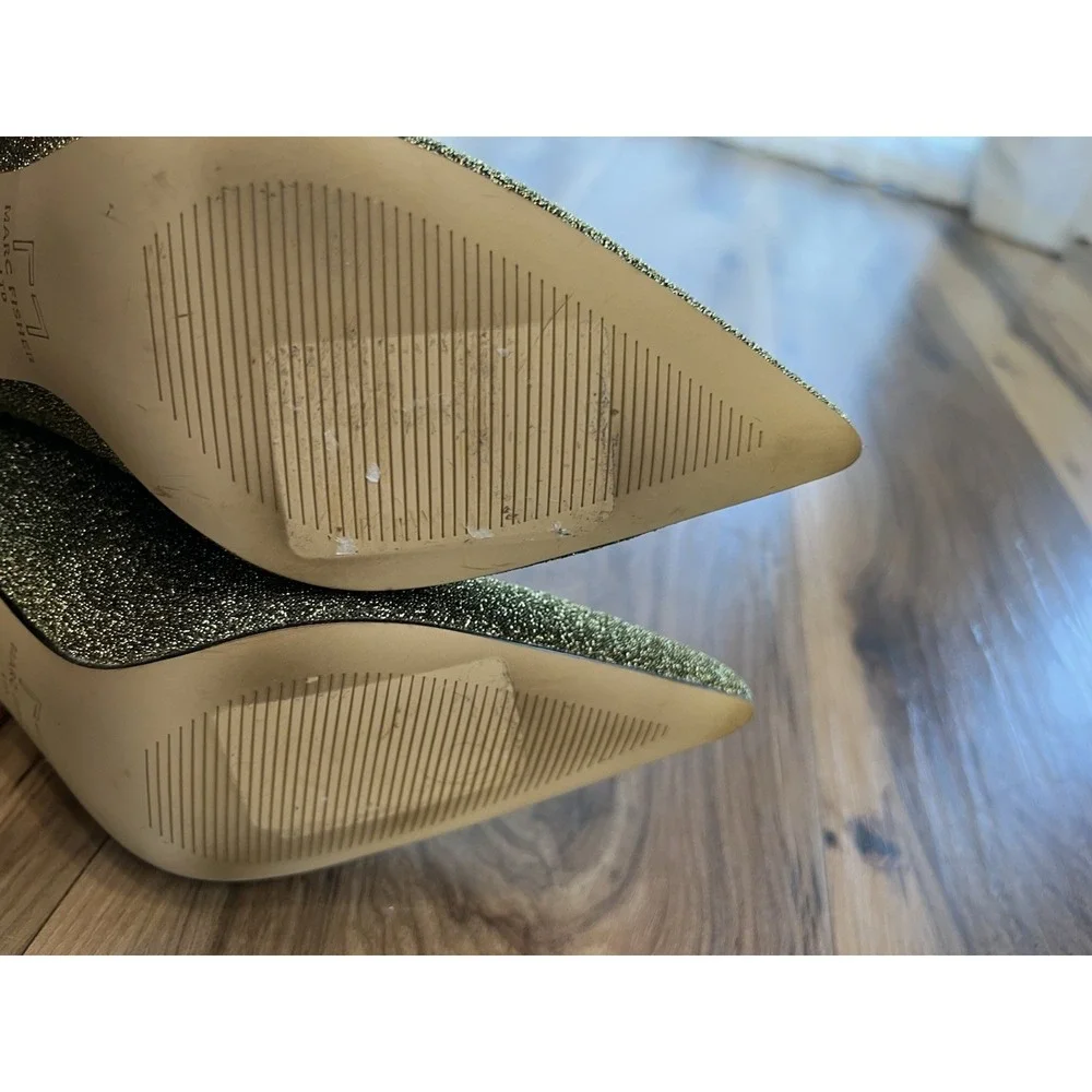 Marc Fisher Green Gold Sparkle Sock Boots Pointed Toe 3 In Heel Size 7.5